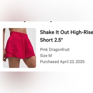 lululemon shake it out short nwt